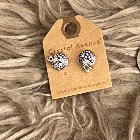 Silver Plated Purple Rhinestone Football Helmet Stud Earrings - Picture 2 of 4